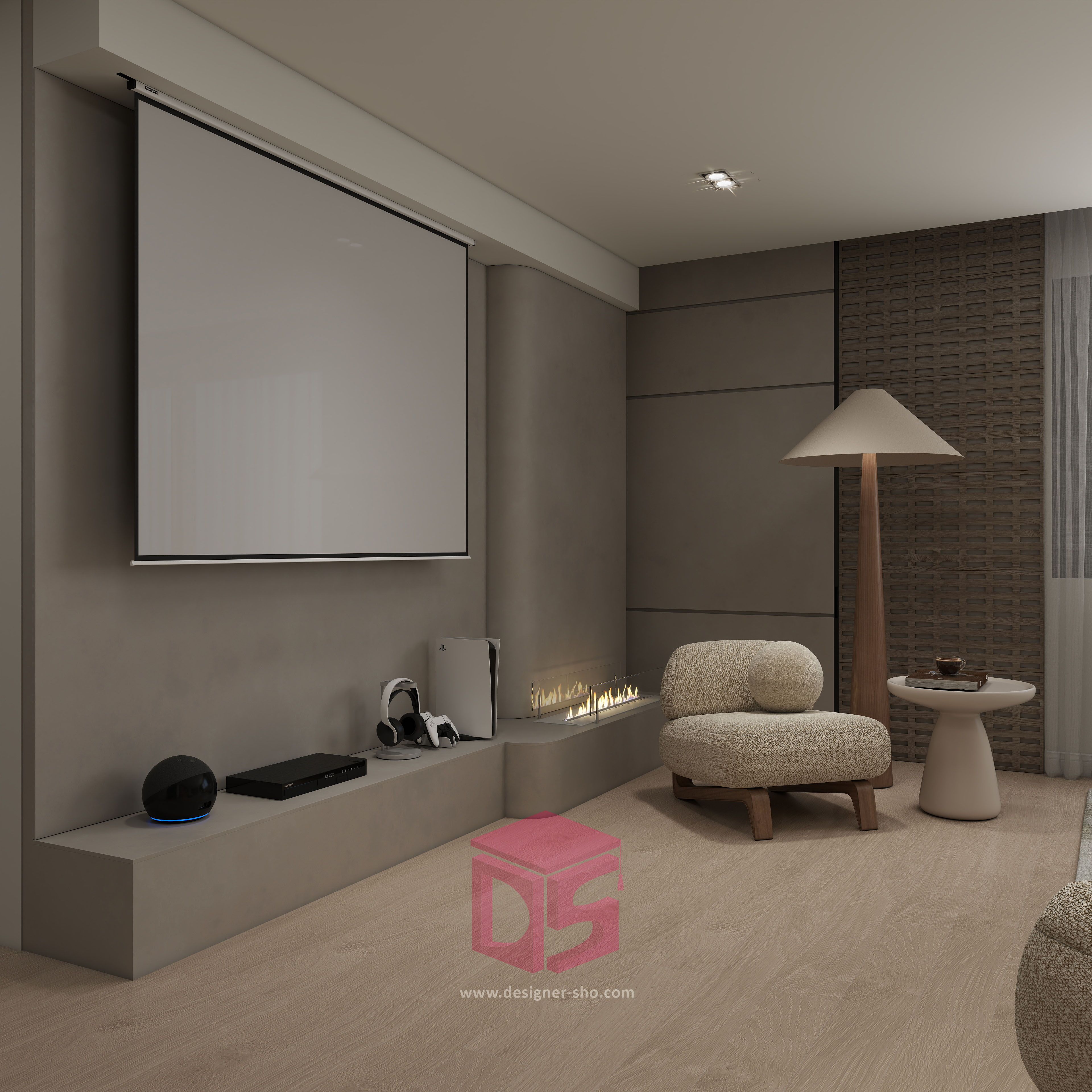 طراحی دیوار تلویزیون با پرده نمایش