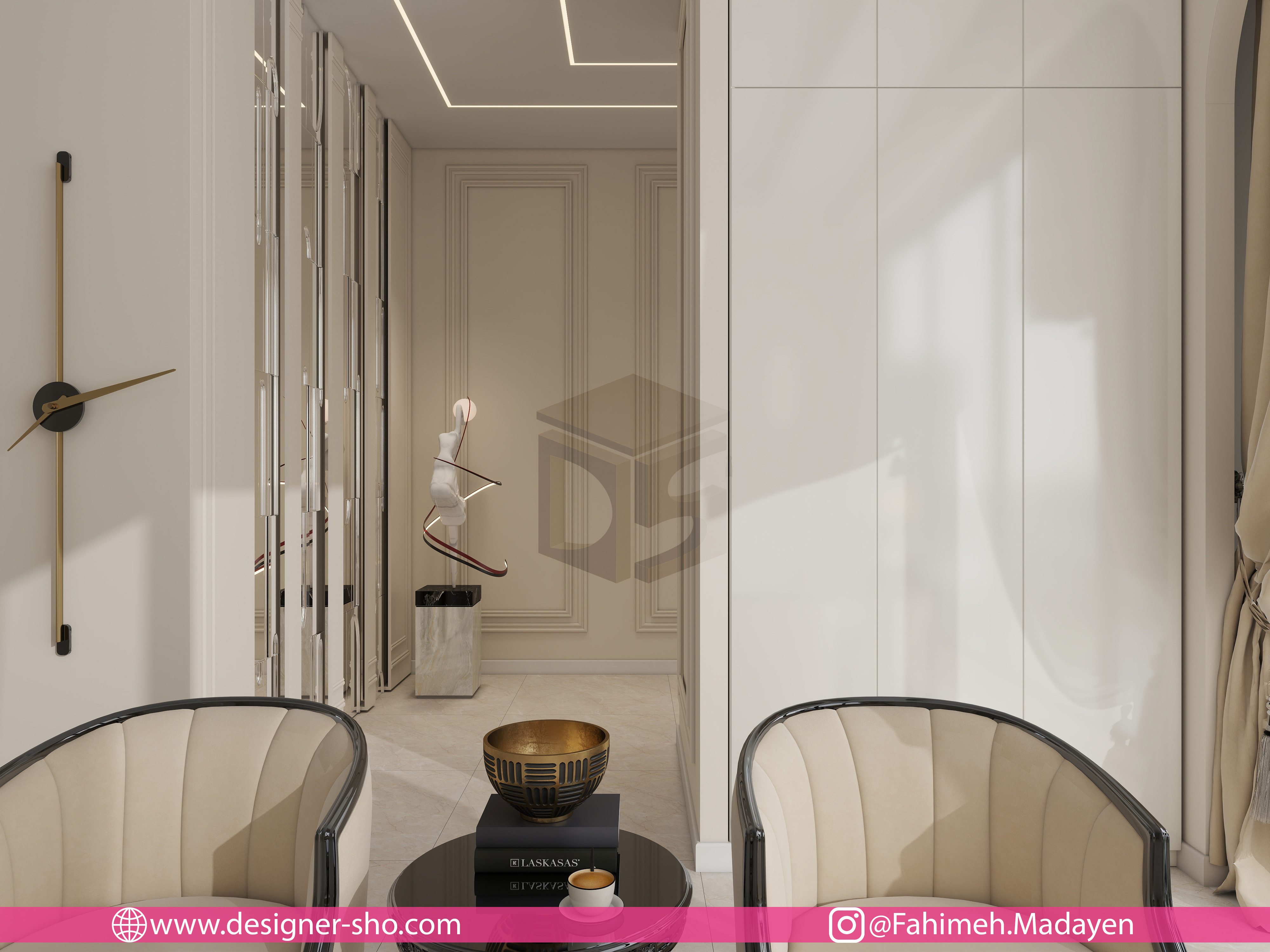 طراحی پذیرایی لوکس به سبک نئوکلاسیک مدرن با رنگهای روشن