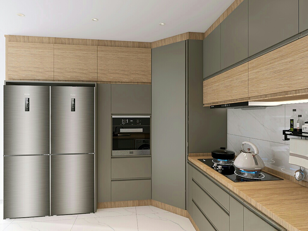 کابینت سبز سدری با چوب طبیعی و لوازم برقی سیلور