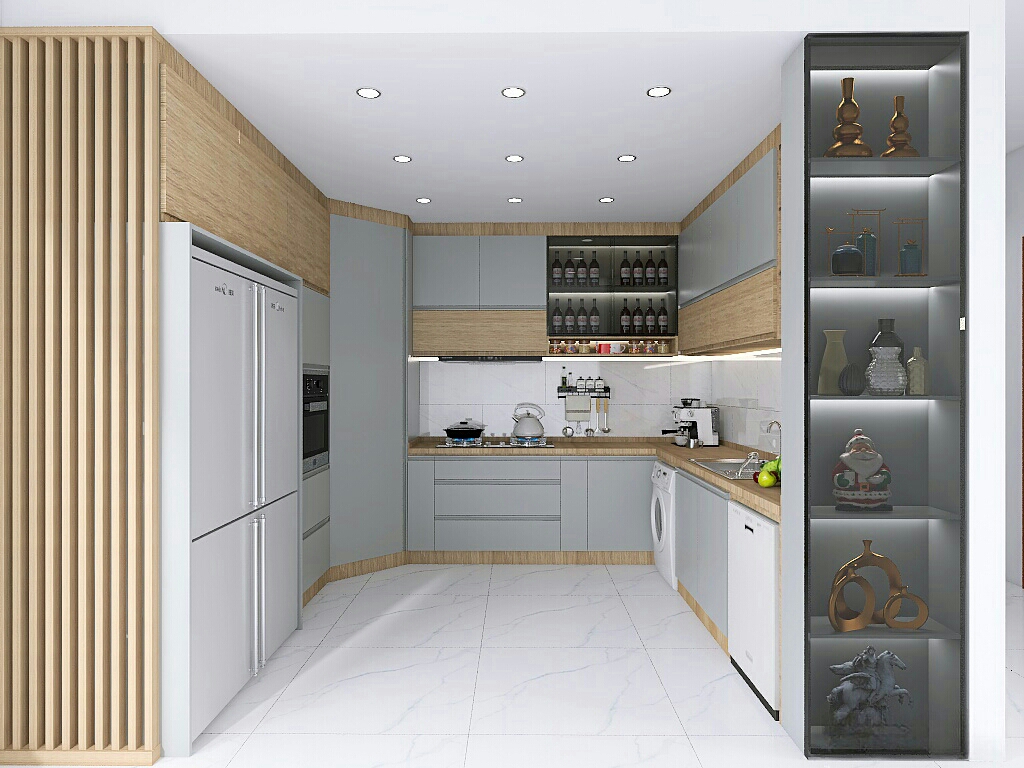 کابینت طوسی با چوب طبیعی و لوازم برقی سیلور