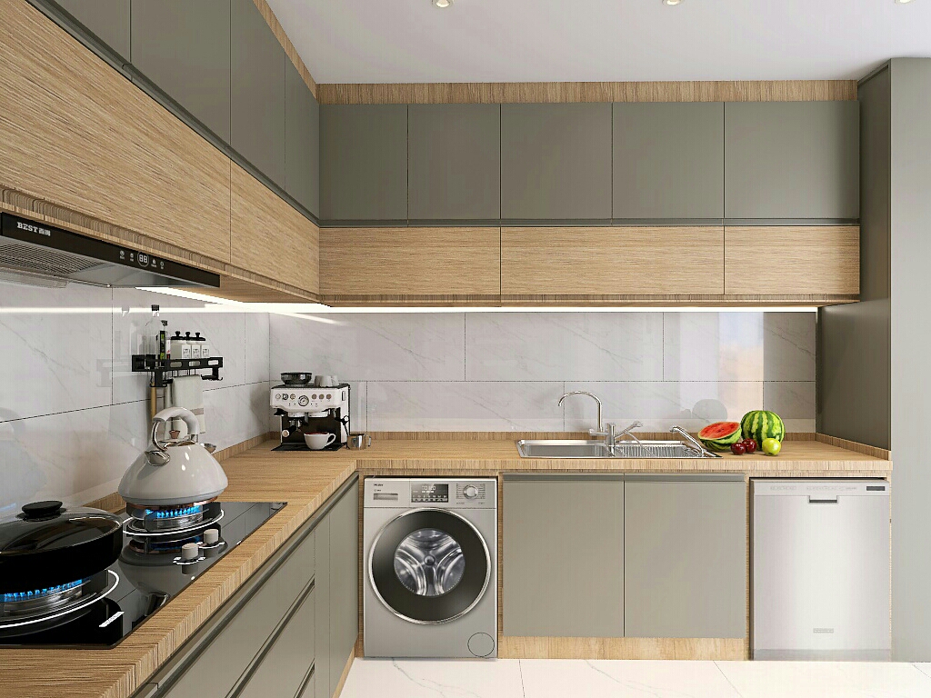 کابینت سبز سدری با چوب طبیعی و لوازم برقی سیلور