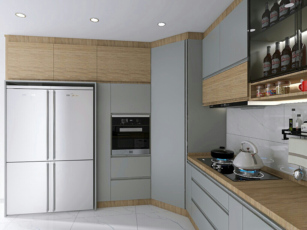 کابینت طوسی با چوب طبیعی و لوازم برقی سیلور