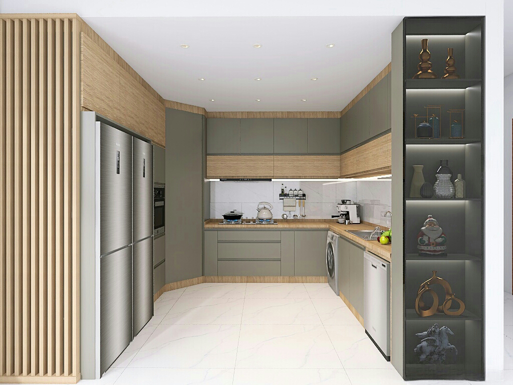 کابینت سبز سدری با چوب طبیعی و لوازم برقی سیلور
